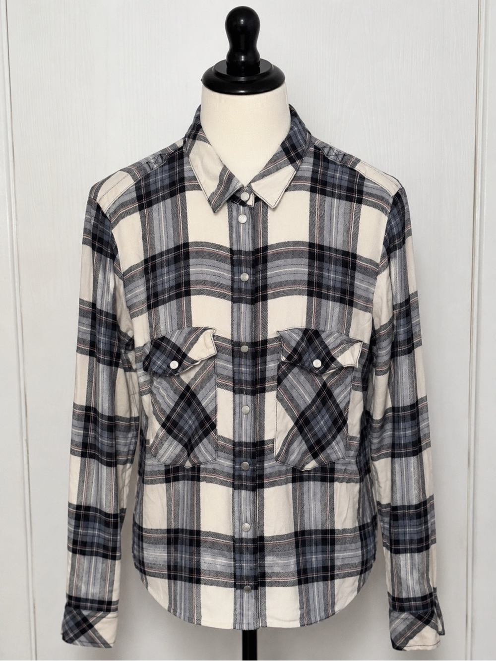 Sanctuary Black and White Plaid Button-Down Shirt